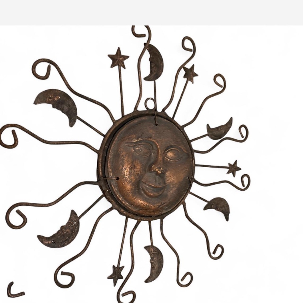 One Vintage Sun & Moon Celestial Metal Rustic Wall Decor 14x14” - Picture 8 of 10